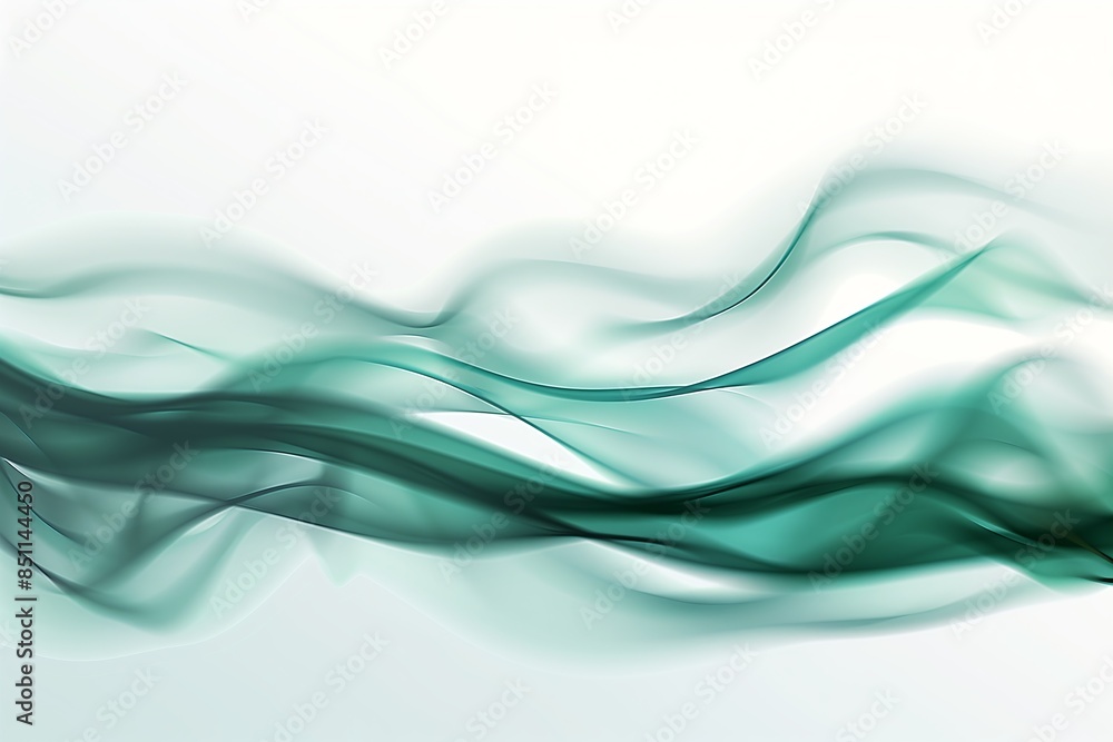 Abstract dark green and teal color waves with particle effects on a white background Abstract dark green and teal color waves with particle effects on a white background