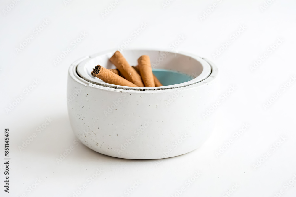 White Concrete Ashtray with Cinnamon Sticks White Concrete Ashtray with Cinnamon Sticks
