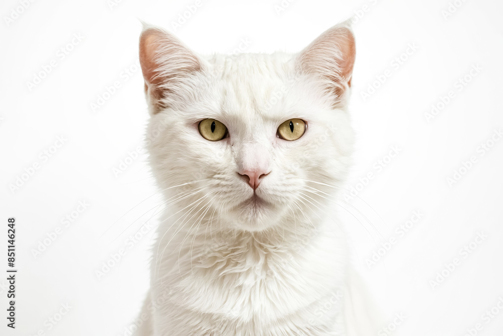 Obraz premium Close-up portrait of a white cat with yellow eyes