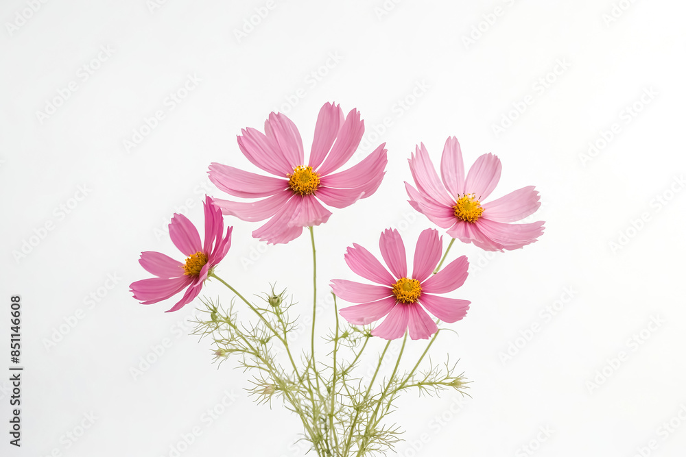 Pink Cosmos Flowers on White Background Pink Cosmos Flowers on White Background