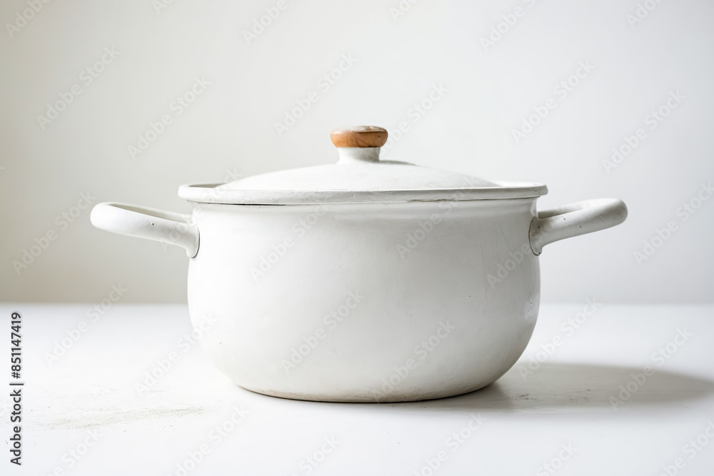 White Pot with Wooden Knob White Pot with Wooden Knob