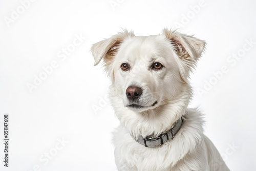 White dog with brown eyes