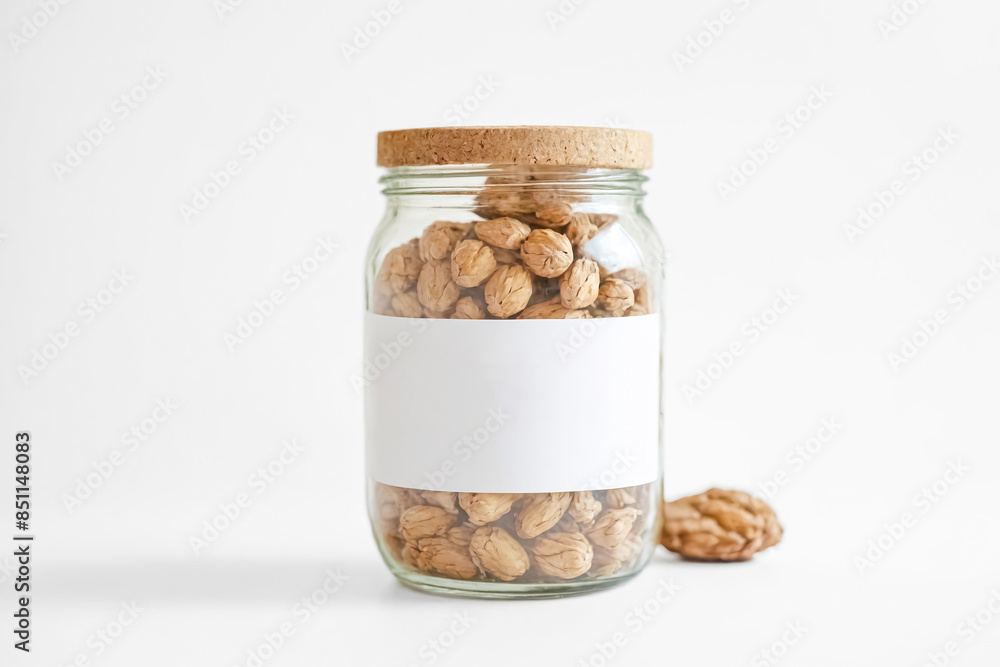 Glass Jar with Cork Lid and Blank Label Filled with Dried Flowers Glass Jar with Cork Lid and Blank Label Filled with Dried Flowers