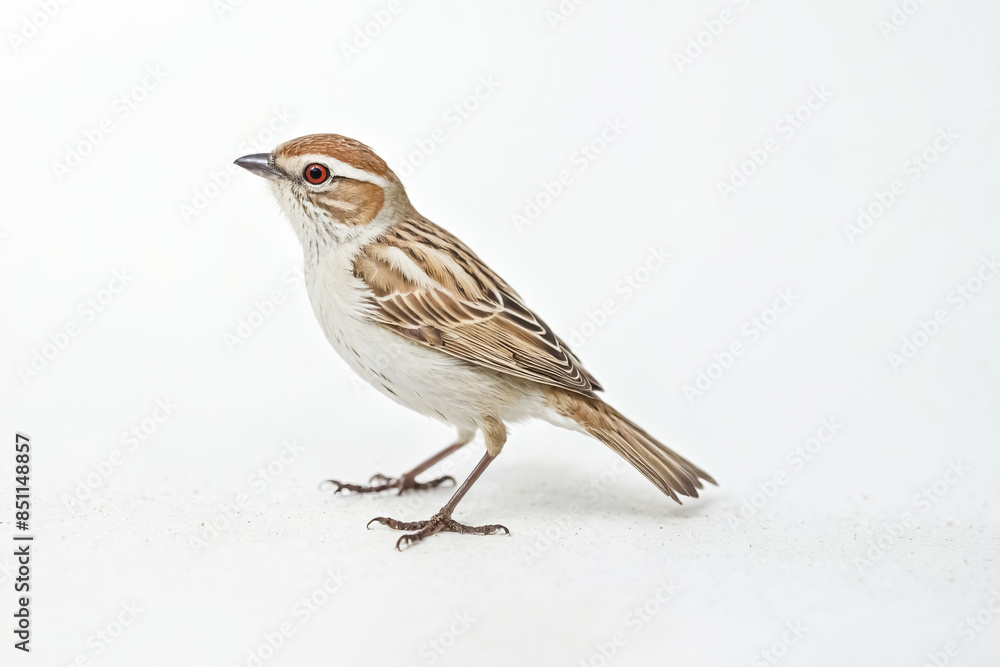 Small Brown Bird with Red Eyes on White Background Small Brown Bird with Red Eyes on White Background