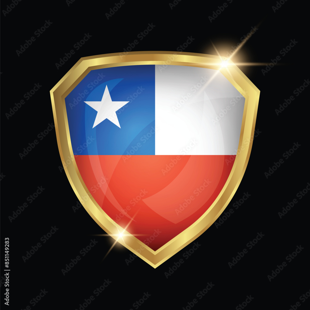 Naklejka premium Chile Flag Golden Shield Logo