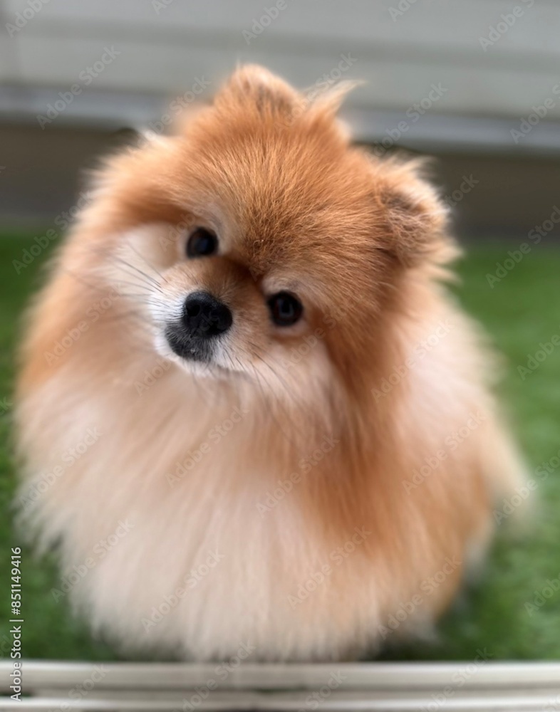 A Pomeranian with brown fluffy fur. It has a stuffed animal-like face. He is a very cute dog with a face like a stuffed animal and round eyes. A Pomeranian with brown fluffy fur. It has a stuffed animal-like face. He is a very cute dog with a face like a stuffed animal and round eyes.