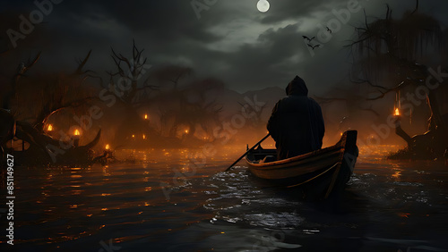 The Ferryman - Creepy Boat Scene, Halloween, Evil, Scary, Horror, Spooky Scene, Haunted Image