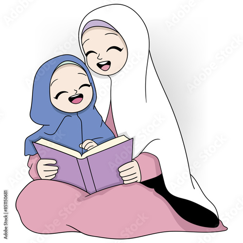 cartoon doodle illustration of the Islamic religion always prioritizing education in the family