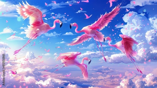 Pink Flamingos Soaring Through Dreamy Skies