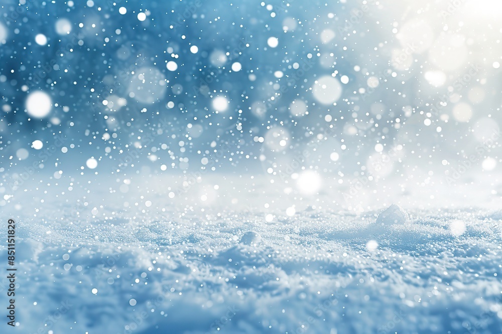 A blue background with snow falling, creating an atmosphere of cold weather and serene beauty. The snowflakes 