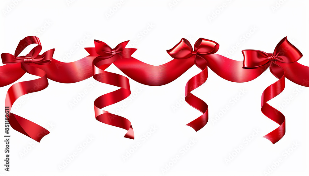 Red Bows on White Background - Festive and Decorative Concept Red Bows on White Background - Festive and Decorative Concept