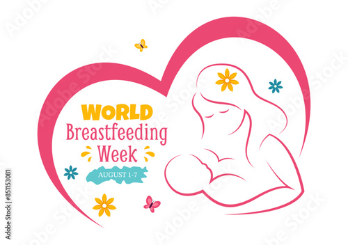 World Breastfeeding Week Vector Illustration, Depiction of Baby Feeding with Mother's Milk in Flat Style Cartoon Background Design