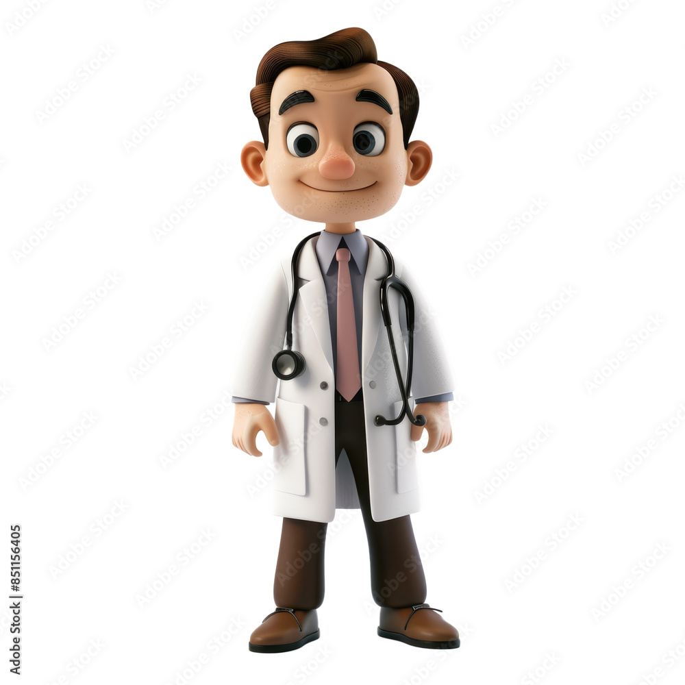 Fototapeta premium Charming 3D doctor character ready for work, depicted on a white background