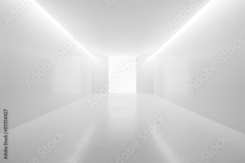 Fototapeta Naklejka Na Ścianę i Meble -  A large, empty room with a white wall and a white floor