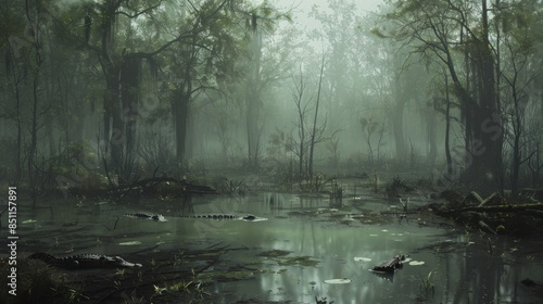 A group of crocodiles are swimming in a murky river