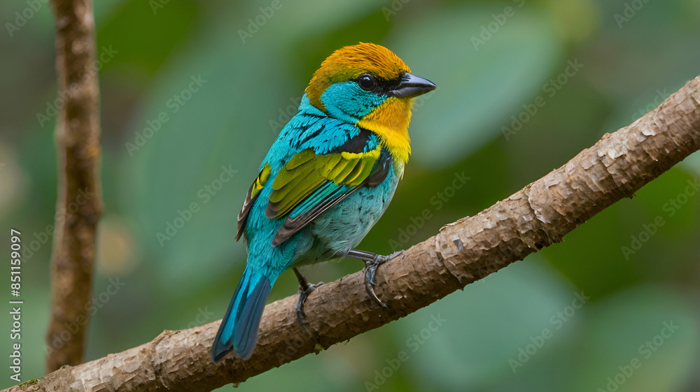 Gilt edged tanager Selective focus shot of a colorful gilt edged tanager bird eprched on a branch sitting tree forest background GENERATE AI,
Gilt edged tanager Selective focus shot of a colorful gilt edged tanager bird eprched on a branch sitting tree forest background GENERATE AI,