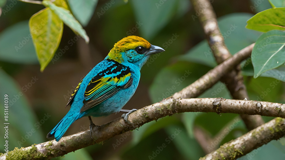 Gilt edged tanager Selective focus shot of a colorful gilt edged tanager bird eprched on a branch sitting tree forest background GENERATE AI,
Gilt edged tanager Selective focus shot of a colorful gilt edged tanager bird eprched on a branch sitting tree forest background GENERATE AI,