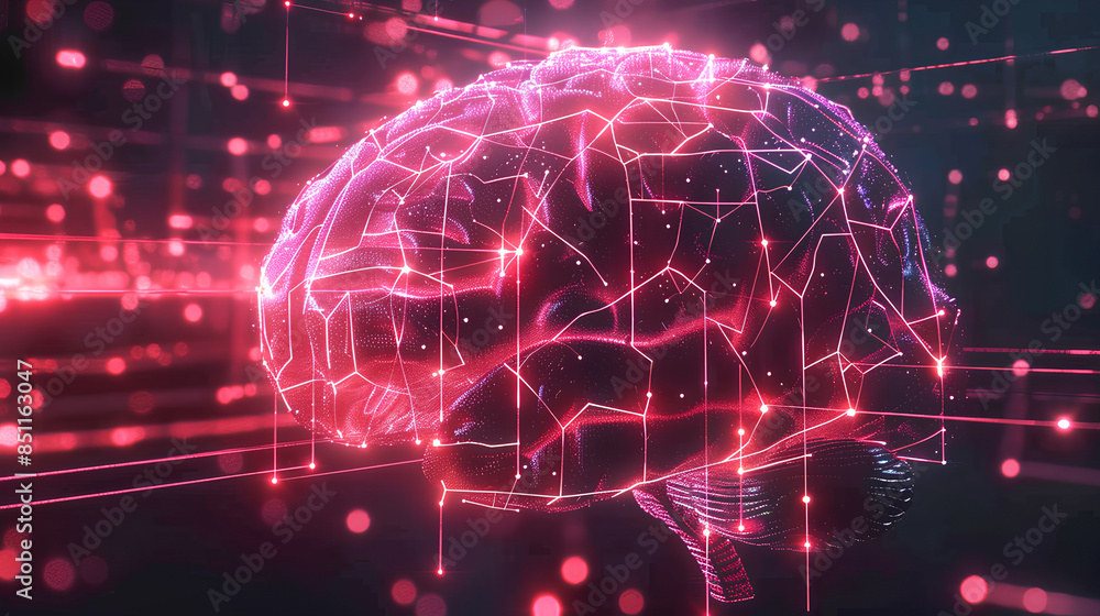 Human brain with interconnected circuits and glowing network Human brain with interconnected circuits and glowing network