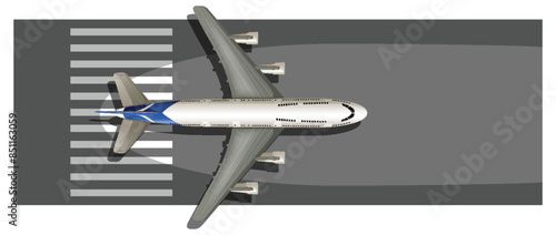 Top view of airplane on runway
