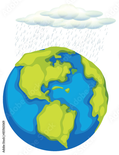 Illustration of Earth with a rain cloud