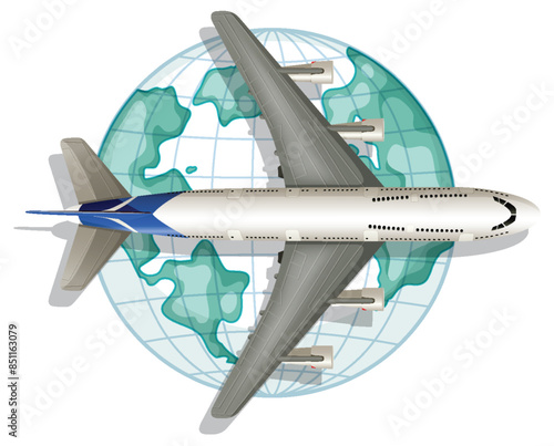 Airplane flying over a world map