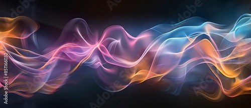Blue smoke swirls in an intricate fractal pattern, dancing like fire against a black backdrop, a canvas of motion and light