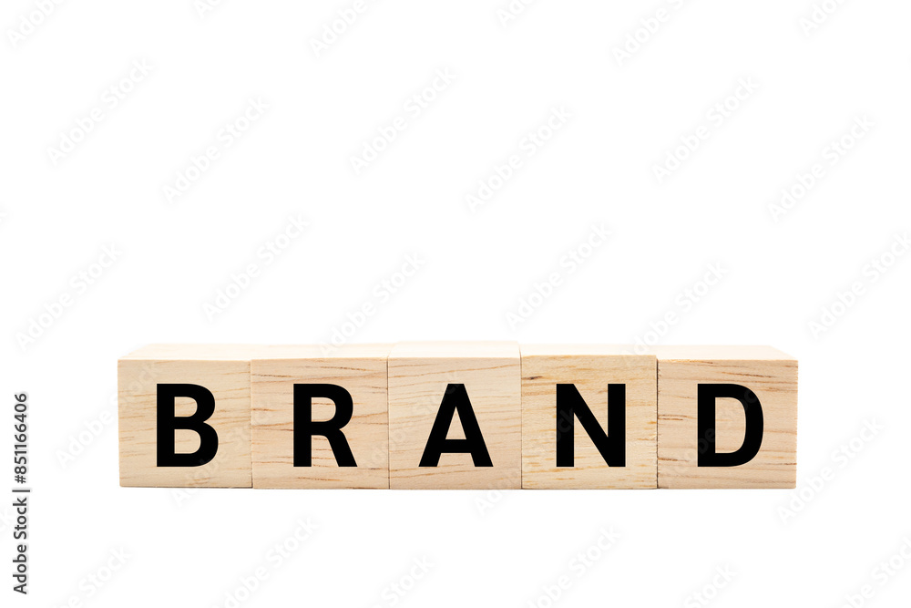 Wooden cube blocks with BRAND text isolated on white background. Build your Brand. Brand building, success, business. Copy space and Clipping path. Wooden cube blocks with BRAND text isolated on white background. Build your Brand. Brand building, success, business. Copy space and Clipping path.