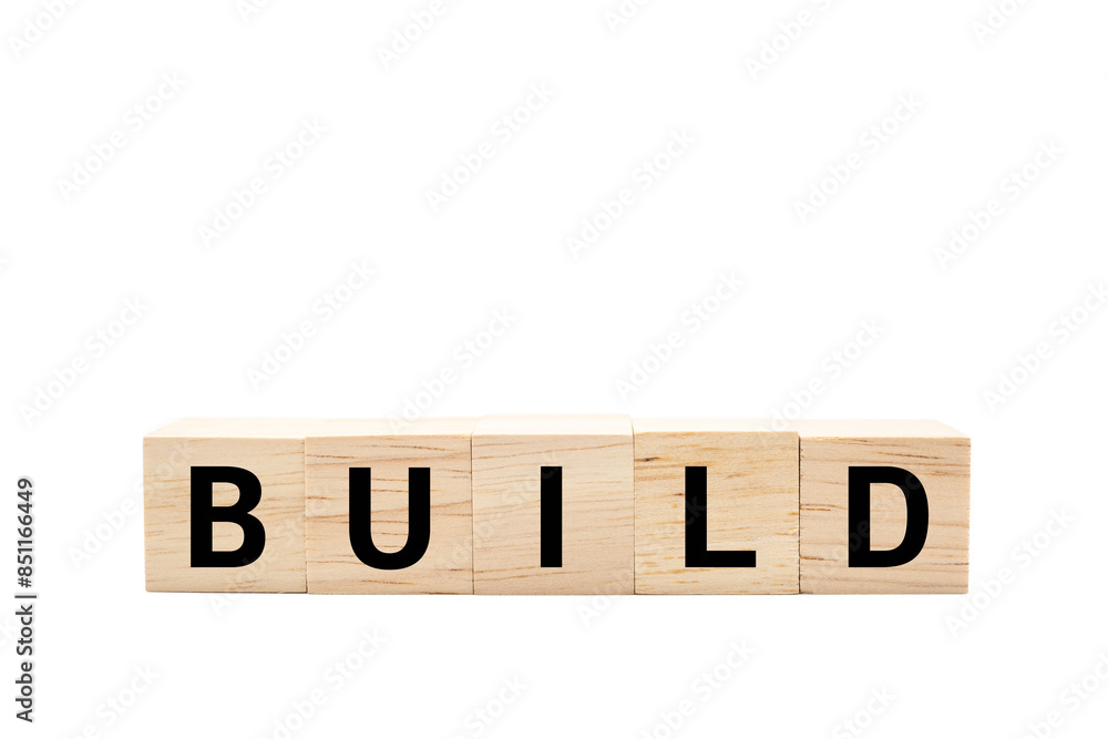 wooden cube blocks with BUILD text isolated on white background. Build your Brand. Brand building, success, business. Copy space and Clipping Path. wooden cube blocks with BUILD text isolated on white background. Build your Brand. Brand building, success, business. Copy space and Clipping Path.