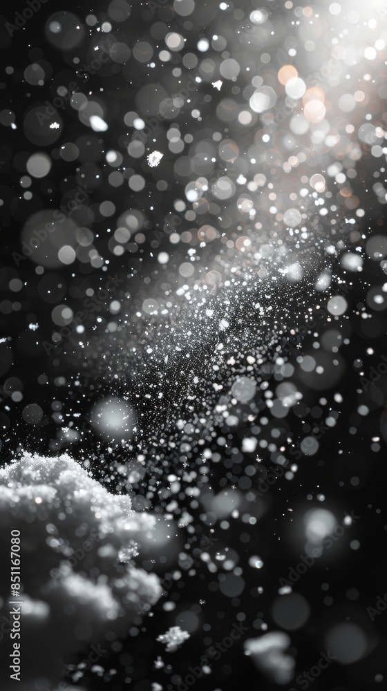 Obraz premium Snow falling on against a dark night background. 