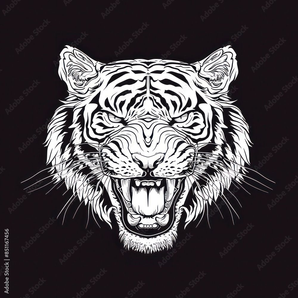 A bold and detailed design of a tiger's face, reflecting the strength and wild beauty of this majestic mammal in its natural habitat A bold and detailed design of a tiger's face, reflecting the strength and wild beauty of this majestic mammal in its natural habitat