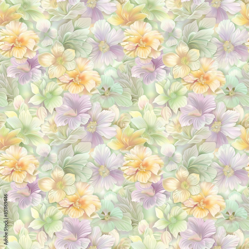 Floral variety color, form natural, seamless fabric pattern.