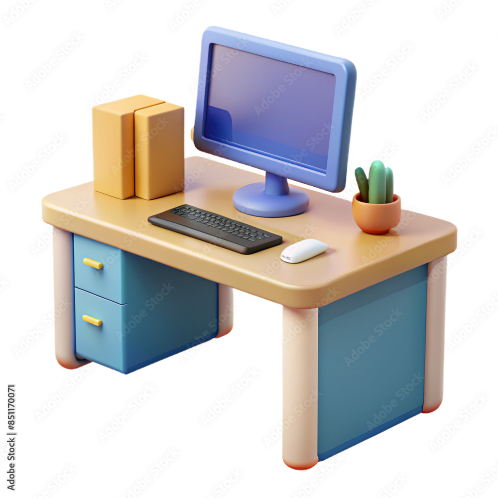 3D Rendered Desk with Computer, Packages, and Plant: A vibrant and modern 3D illustration of a workspace, featuring a computer, packages, and a potted plant, conveying a sense of productivity and onli 3D Rendered Desk with Computer, Packages, and Plant: A vibrant and modern 3D illustration of a workspace, featuring a computer, packages, and a potted plant, conveying a sense of productivity and onli