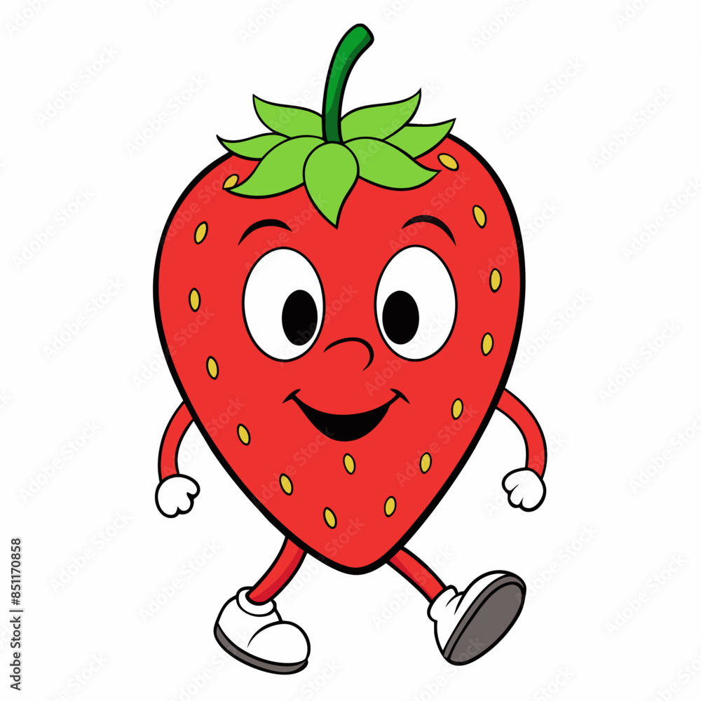 Fototapeta premium Strawberry vector illustration, strawberry icon and healthy sweet fruit, silhouette, logo, eps file, strawberry cartoon character, png on white background