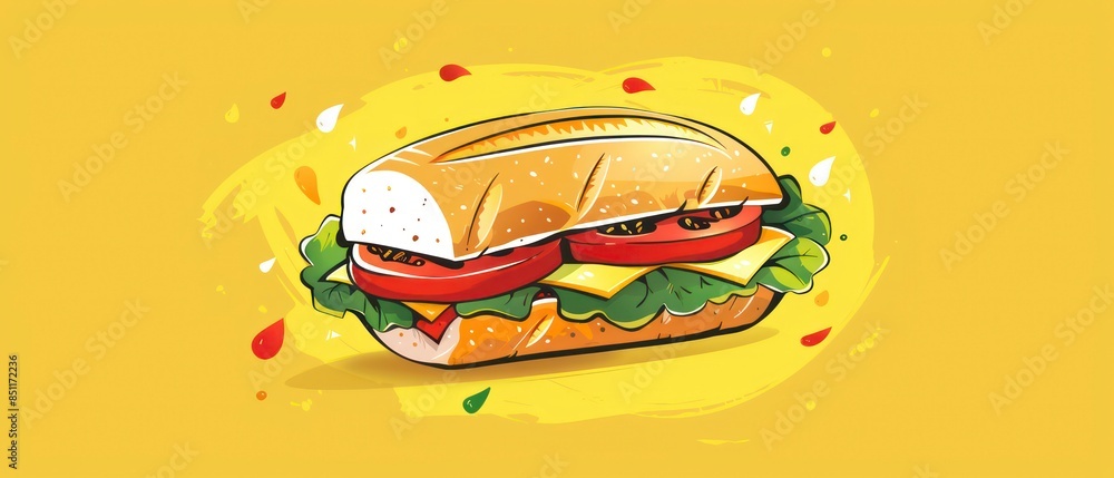 illustration of a sandwich or burger with lettuce, tomato, cheese, and meat, ideal for food-related designs and visuals illustration of a sandwich or burger with lettuce, tomato, cheese, and meat, ideal for food-related designs and visuals