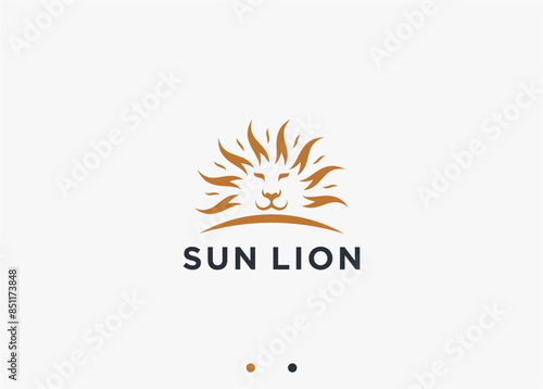 lion with sun logo design vector silhouette illustration
