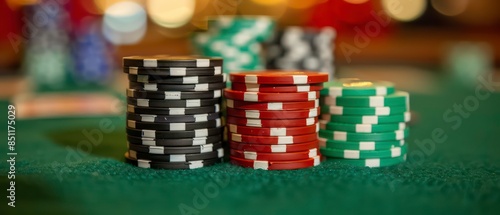 Red and white cards, green felt table, and chips, capturing the essence of a lively casino atmosphere and the allure of gambling games © STOCKYE STUDIO