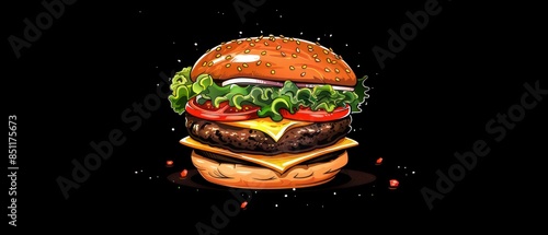 hamburger showcasing a savory beef patty, melted cheese, crisp lettuce, and juicy tomato, a perfect blend of flavors and textures