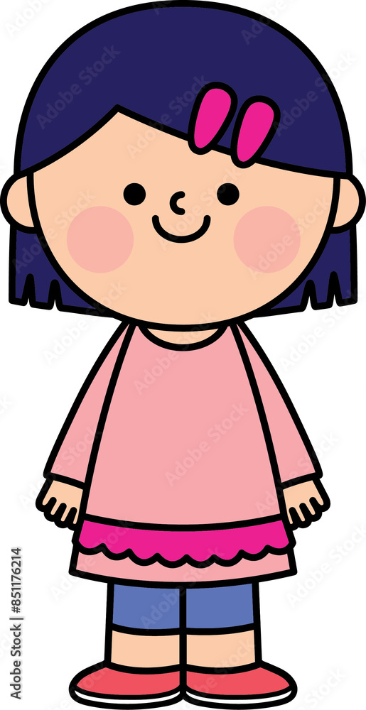 Cute happy little girl with short hair wearing a pink dress and red shoes. Cute happy little girl with short hair wearing a pink dress and red shoes.