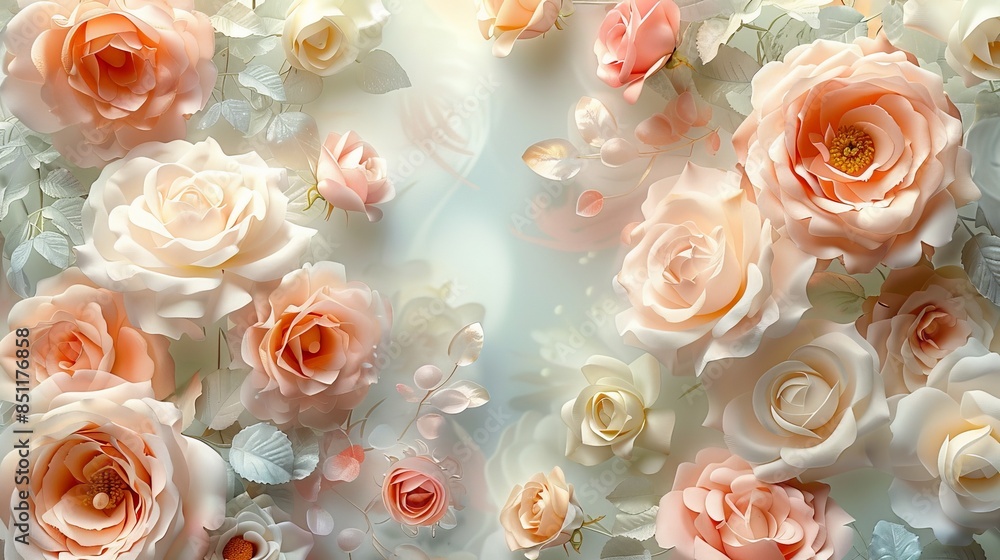 A delicate floral background featuring pastel pink and yellow roses with soft, dreamy lighting. A delicate floral background featuring pastel pink and yellow roses with soft, dreamy lighting.