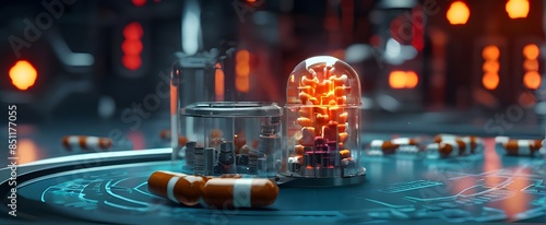 AI-Infused Medicine Pill Concept for Next-Gen Healthcare: A Symbol of Artificial Intelligence Integration in Developing Future Healthcare and Advanced Treatments photo