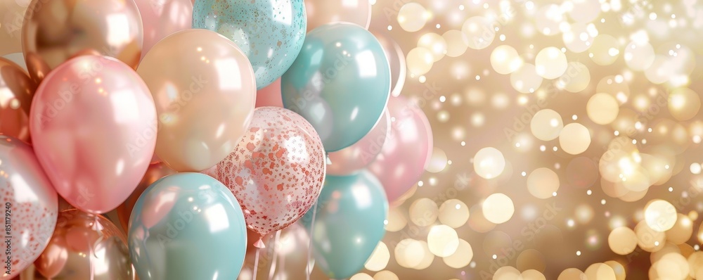 Pastel pink and blue balloons against a bokeh background. Pastel pink and blue balloons against a bokeh background.