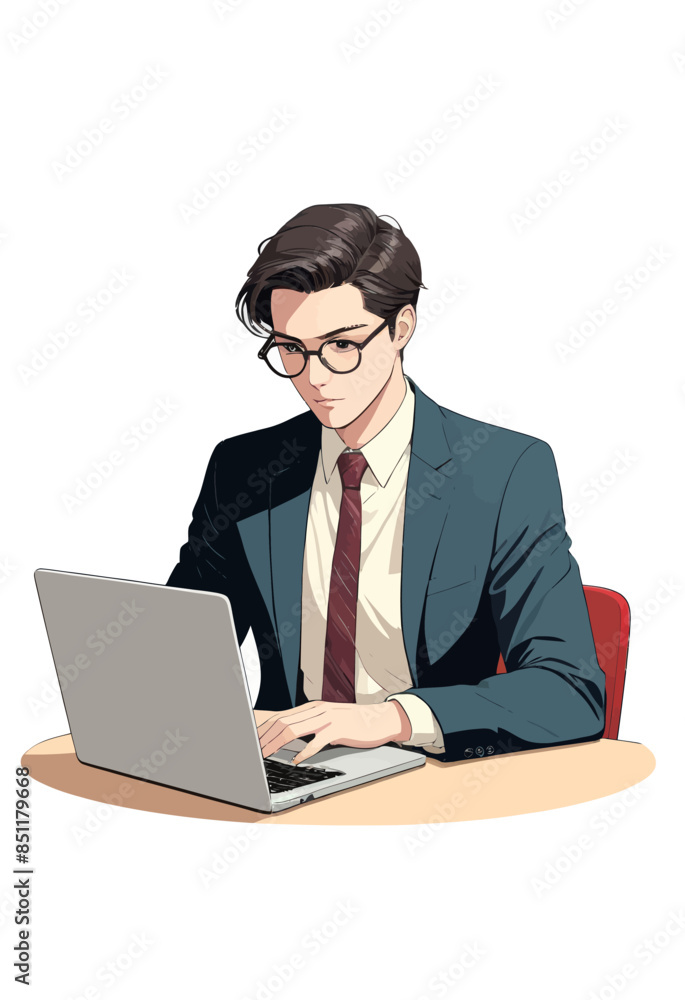 A Young Man in a Suit Working on a Laptop A Young Man in a Suit Working on a Laptop