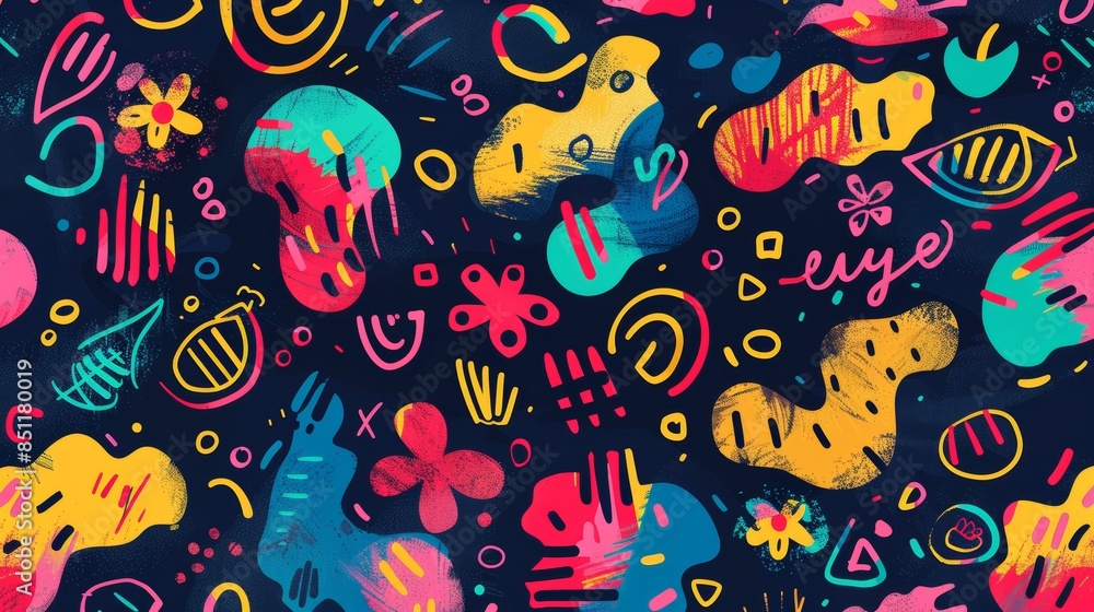 Seamless background with flat illustration of abstract doodles and scribbles for a creative and artistic look Seamless background with flat illustration of abstract doodles and scribbles for a creative and artistic look