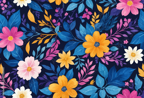 Vibrant Floral Pattern with a Dark Background