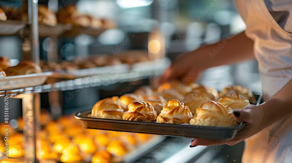 Freshly Baked Pastry in a Traditional Bakery Setting with Warm Lighting Freshly Baked Pastry in a Traditional Bakery Setting with Warm Lighting