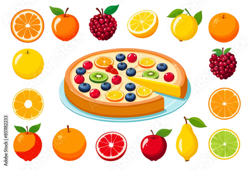 Vibrant Fruit Pizza Illustration with a Slice Cut Out photo