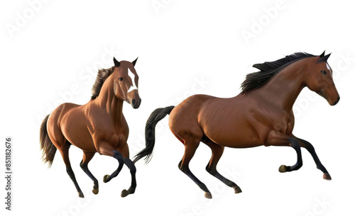 Transparent PNG illustration - Two running horses isolated on white 