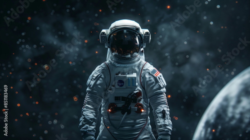 Astronaut stands to go on an extreme adventure, astronaut looks dashing in full space suit, Ai generated Images photo