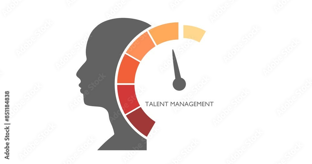 Talent management level on measure scale. HR management, recruitment, employment, headhunting business concept. Human social network and leadership. Human head silhouette Talent management level on measure scale. HR management, recruitment, employment, headhunting business concept. Human social network and leadership. Human head silhouette