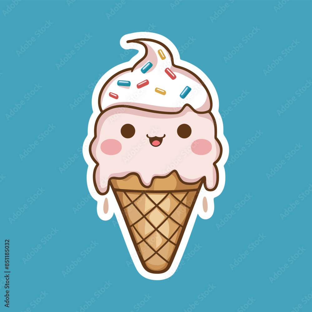 Cute happy little Kawaii Ice cream cartoon character Cute happy little Kawaii Ice cream cartoon character